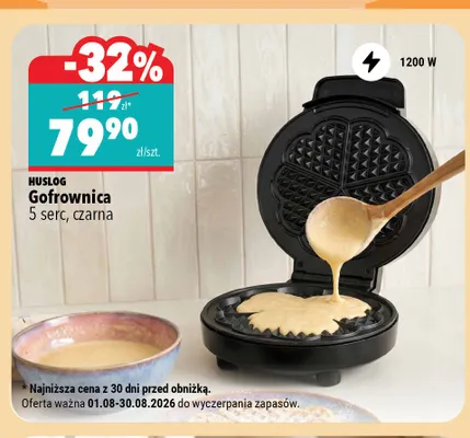 Gofrownica Huslog 5 serc czarna promocja w Biedronka Home