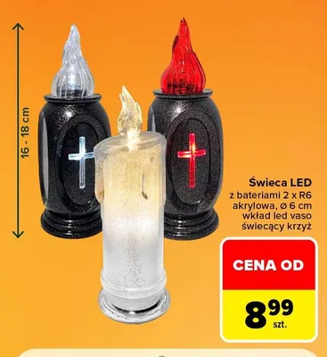 Świeca LED z bateriami 2 x R6 akrylowa wkład LED Vaso świecący krzyż promocja w Carrefour