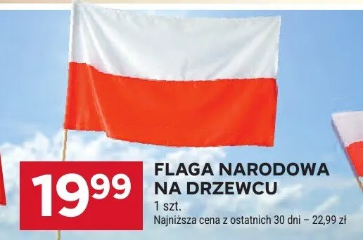 Flaga narodowa na drzewcu promocja w Stokrotka