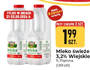 Mleko świeże Wiejskie Piątnica 3,2% promocja w Społem Częstochowa