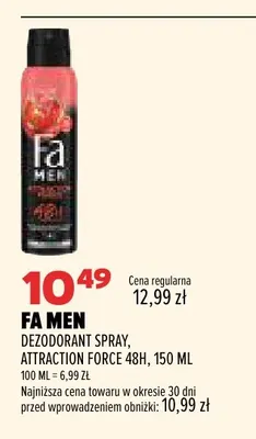 Dezodorant spray Attraction Force 48h Fa Men promocja w Drogerie Natura