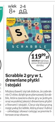 Gra Scrabble 2 gry w 1 drewniane płytki i stojaki promocja w Dzień Dziecka