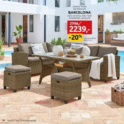 Zestaw mebli ogrodowych Barcelona sofa narożna, stół, fotel 2xsiedzisko, poduszki promocja w Black Red White