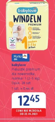 Pieluszki premium dla noworodka rozmiar 1 (2-5 kg) babylove promocja w Drogerie DM