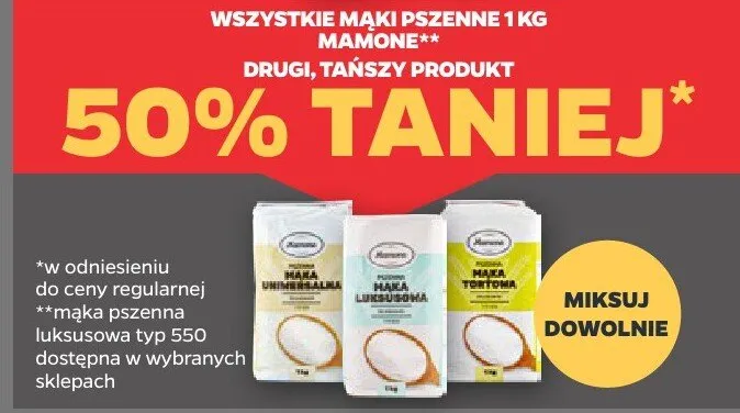 Wszystkie mąki pszenne Mamone DRUGA -50% promocja w Netto