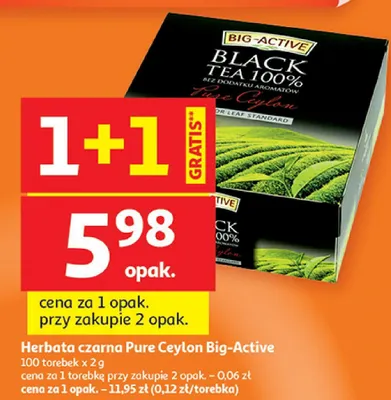 Herbata czarna Pure Ceylon 100 torebek Big-Active promocja w Auchan