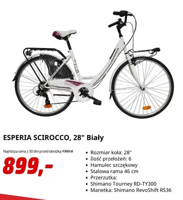 Rower Esperia Scirocco 28" biały promocja w Media Markt