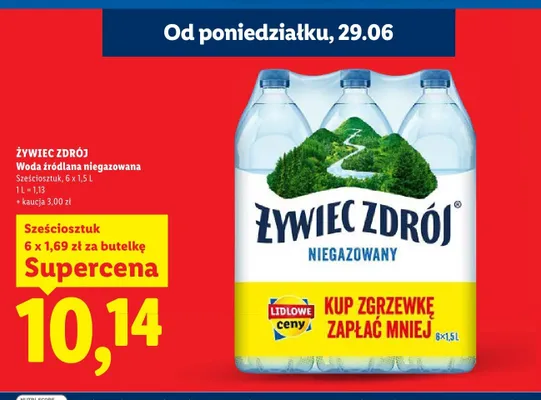 Woda źródlana niegazowana Żywiec Zdrój 6-pak promocja w Lidl