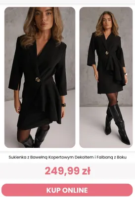 Sukienka z bawełną kopertowym dekoltem i falbaną z boku Reneé promocja w Renee