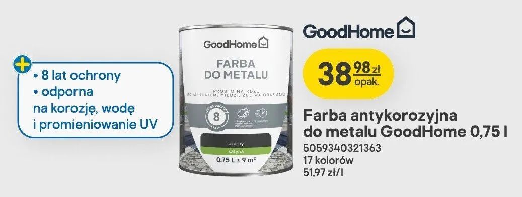 Farba antykorozyjna do metalu GoodHome promocja w Castorama