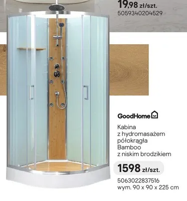 Kabina z hydromasażem półokrągła GoodHome Bamboo z niskim brodzikiem promocja w Castorama