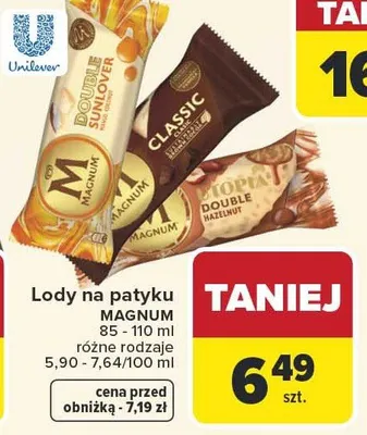 Lody na patyku różne rodzaje promocja w Carrefour