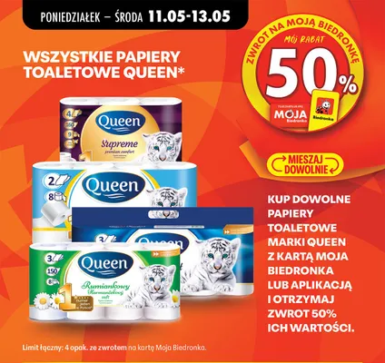 Papier toaletowy Queen Rumiankowy soft 8-pak promocja w Biedronka