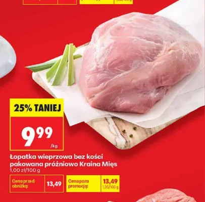 Łopatka wieprzowa bez kości pakowana próżniowo Kraina Mięs promocja w Biedronka
