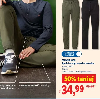 Spodnie cargo męskie z bawełną promocja w Lidl