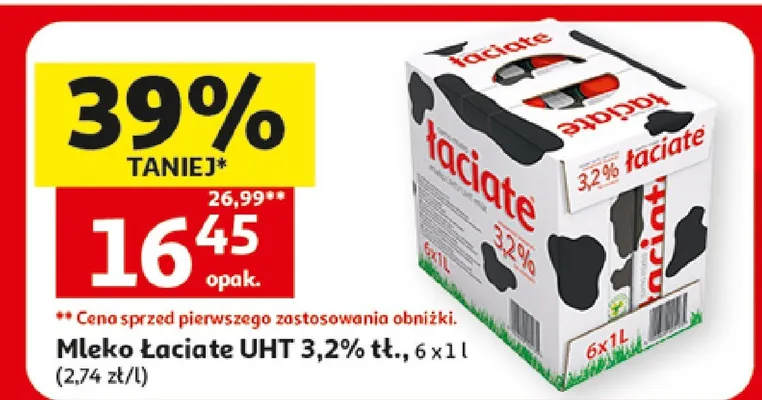 Mleko Łaciate UHT 3,2% tłuszczu promocja w Auchan