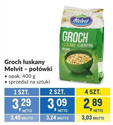 Groch łuskany Melvit - połówki promocja w Makro