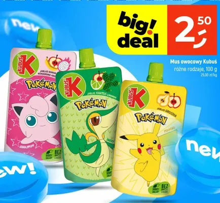 Mus owocowy Kubuś Pokémon Jabłko Kaktus Limonka promocja w Dealz