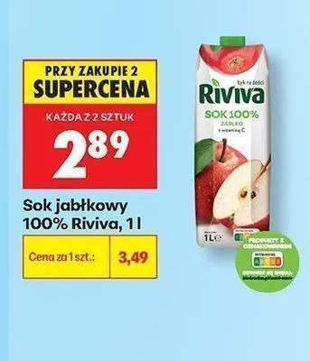 Sok jabłkowy 100% Riviva promocja w Biedronka