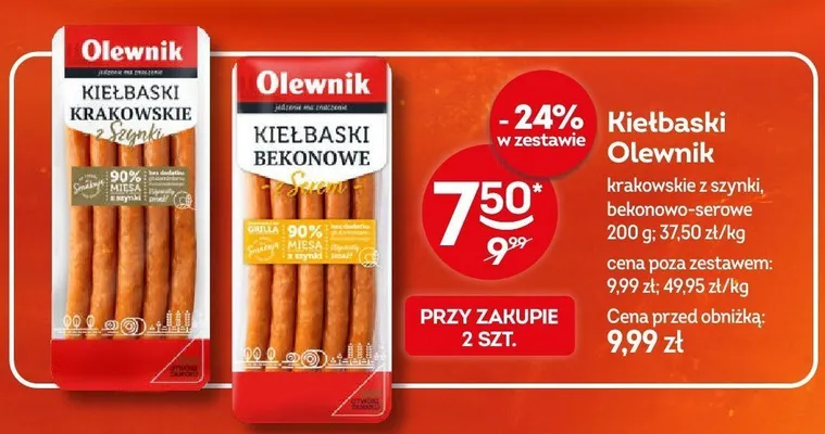 Kiełbaski bekonowe z serem Olewnik promocja w Żabka