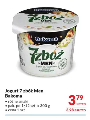 Jogurt 7 zbóż Men Bakoma promocja w Makro