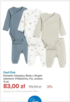 Komplet chłopięcy body z długim rękawem półśpiochy mix zestaw 3-pak Cool Club promocja w Smyk