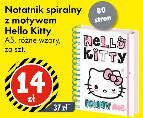 Notatnik spiralny z motywem Hello Kitty A5, różne wzory promocja w Tedi