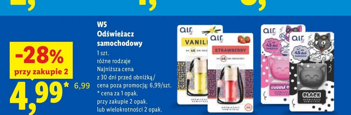 Odświeżacz samochodowy W5 promocja w Lidl