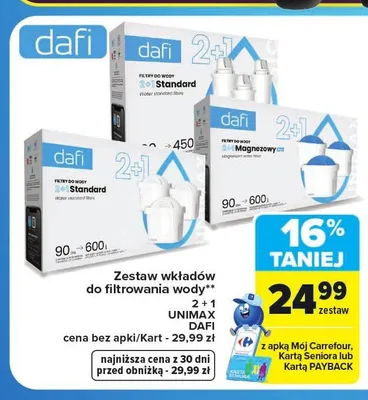 Zestaw wkładów do filtrowania wody Dafi Unimax 2+1 promocja w Carrefour