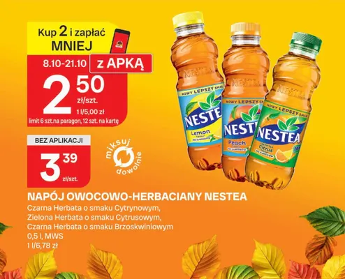 Napój owocowo-herbaciany Nestea czarna herbata o smaku brzoskwiniowym promocja w Chorten