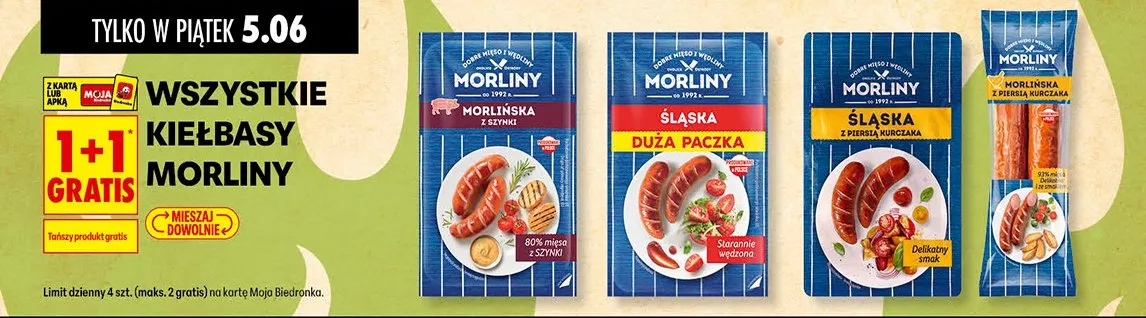 Kiełbasa Morlińska z szynki Morliny 80% mięsa promocja w Biedronka
