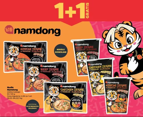 Nudle, różne rodzaje 1+1 GRATIS Namdong promocja w Netto