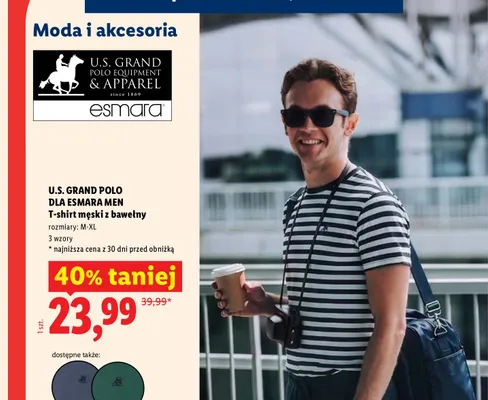 T-shirt męski z bawełny U.S. Grand Polo dla Esmara Men promocja w Lidl