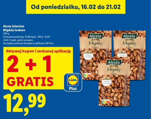 Migdały łuskane 2+1 GRATIS promocja w Lidl