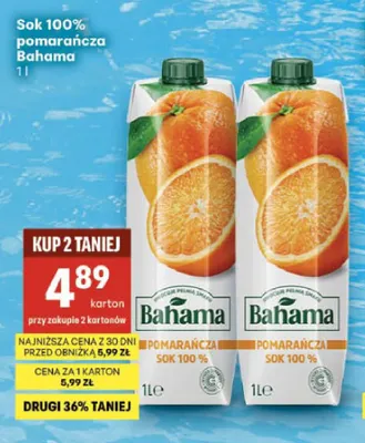 Sok pomarańcza Bahama 100% promocja w Delikatesy Centrum