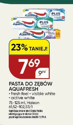 Pasta do zębów Aquafresh Fresh Feel promocja w Chata Polska