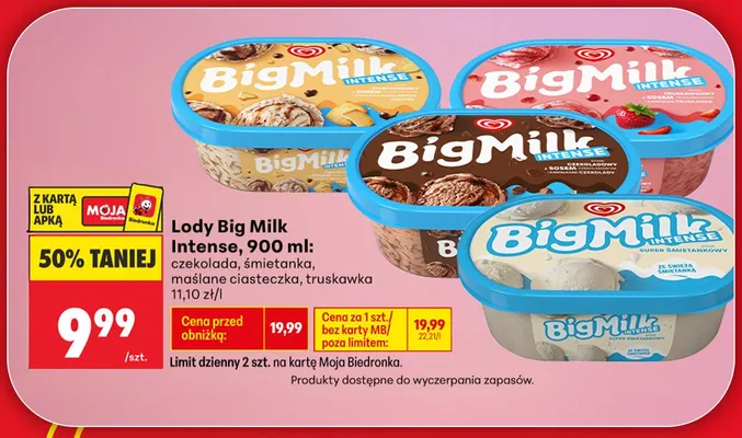 Lody Big Milk Intense śmietanka promocja w Biedronka