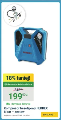 Kompresor bezolejowy Ferrex 8 bar - zestaw promocja w ERLI