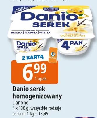 Danio serek homogenizowany Danone 4pak promocja w Leclerc