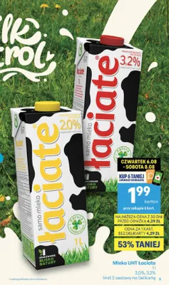 Mleko UHT Łaciate 2,0% promocja w Delikatesy Centrum