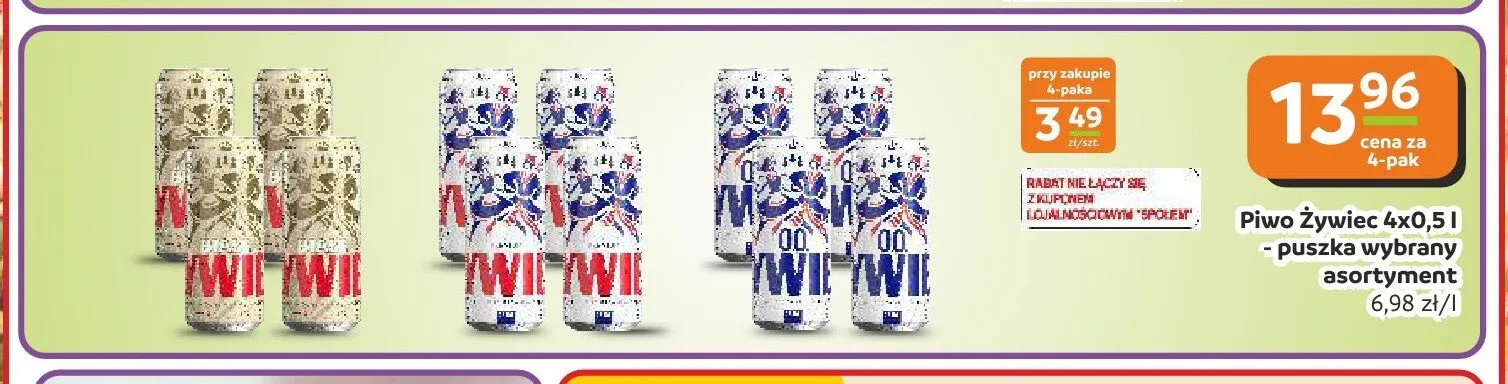 Piwo Żywiec Jasne Pełne 4-pak promocja w Społem Częstochowa