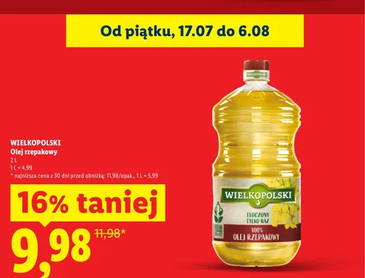 Olej rzepakowy Wielkopolski promocja w Lidl
