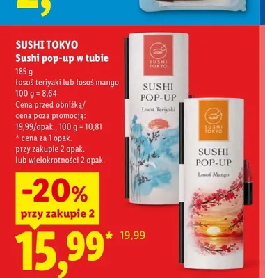 Sushi pop-up w tubie łosoś mango Sushi Tokyo promocja w Lidl