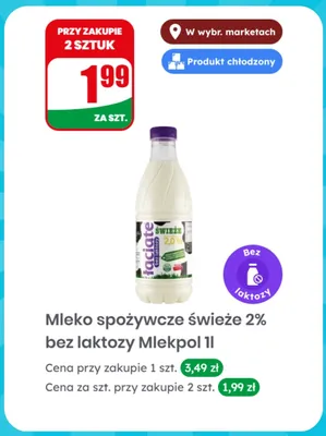 Mleko spożywcze świeże 2% bez laktozy Łaciate promocja w Dino