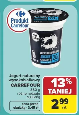 Jogurt naturalny wysokobiałkowy Carrefour Extra promocja w Carrefour