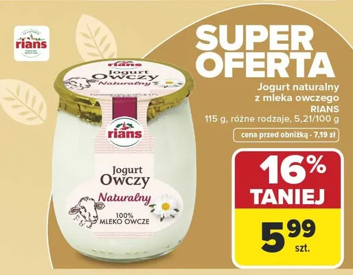 Jogurt owczy naturalny 100% mleko owcze promocja w Carrefour