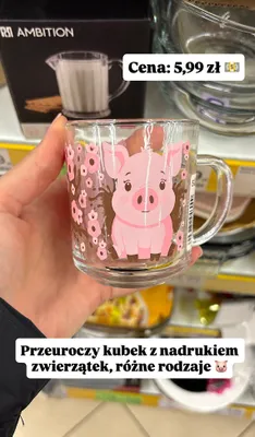 Kubek szklany z nadrukiem zwierzątek promocja w Dino