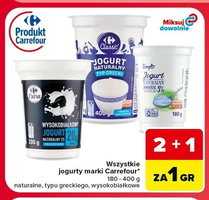 Jogurt naturalny typ grecki Carrefour Classic promocja w Carrefour