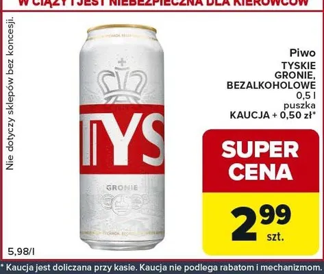 Piwo Tyskie Gronie bezalkoholowe puszka + kaucja promocja w Globi