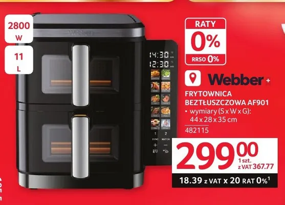 Frytownica beztłuszczowa Webber AF901 2800W 11l promocja w Selgros
